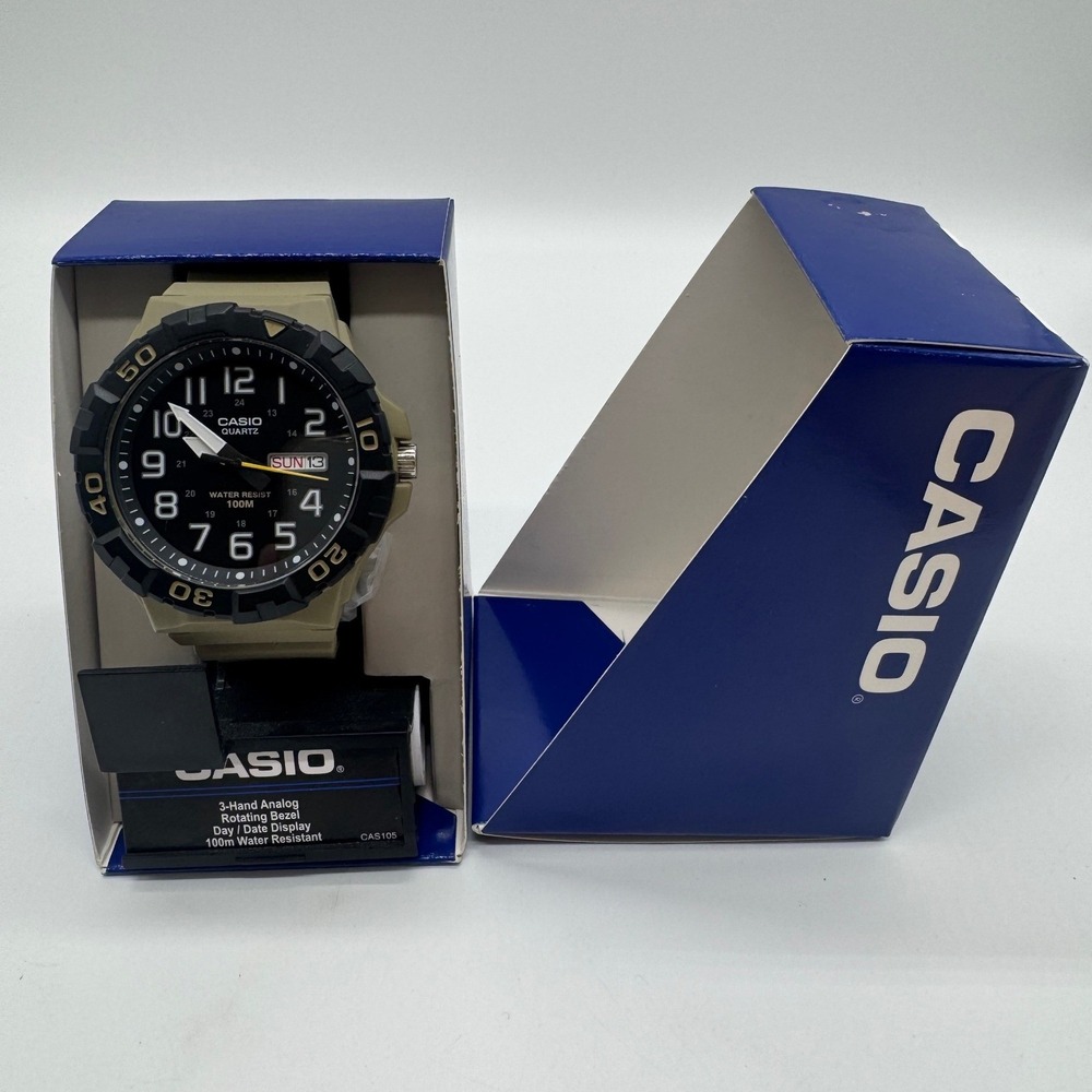 Casio MRW-210H Men's Analog Watch Khaki Tan Black 100M Water Resist 53mm Case